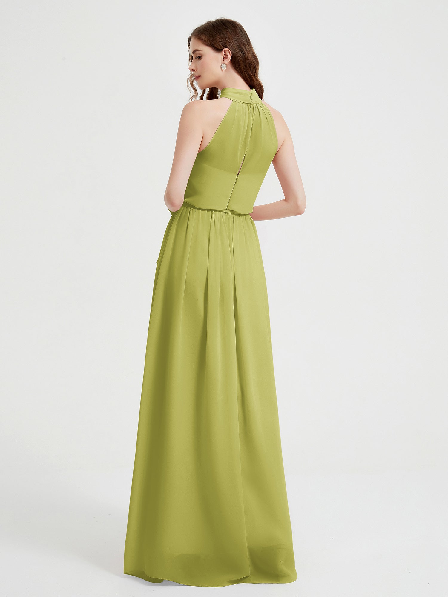 High Neck Chiffon Dresses with Slit and Sash Bow-Clover